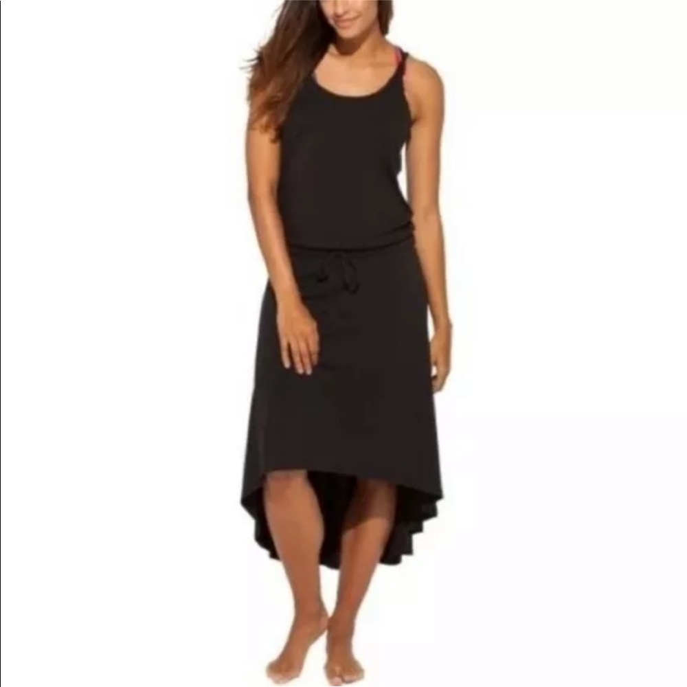 Calia strappy back black midi high low dress large